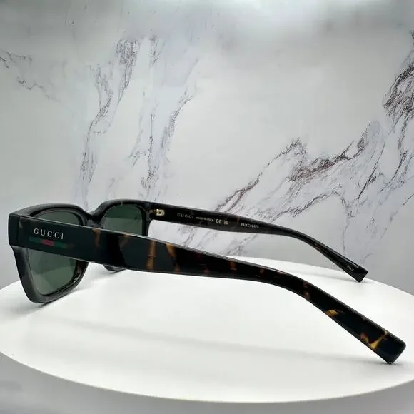 New GUCCI Sunglasses Brown Gold Red Green Web 55-20-145 mm Mens Square Gucci